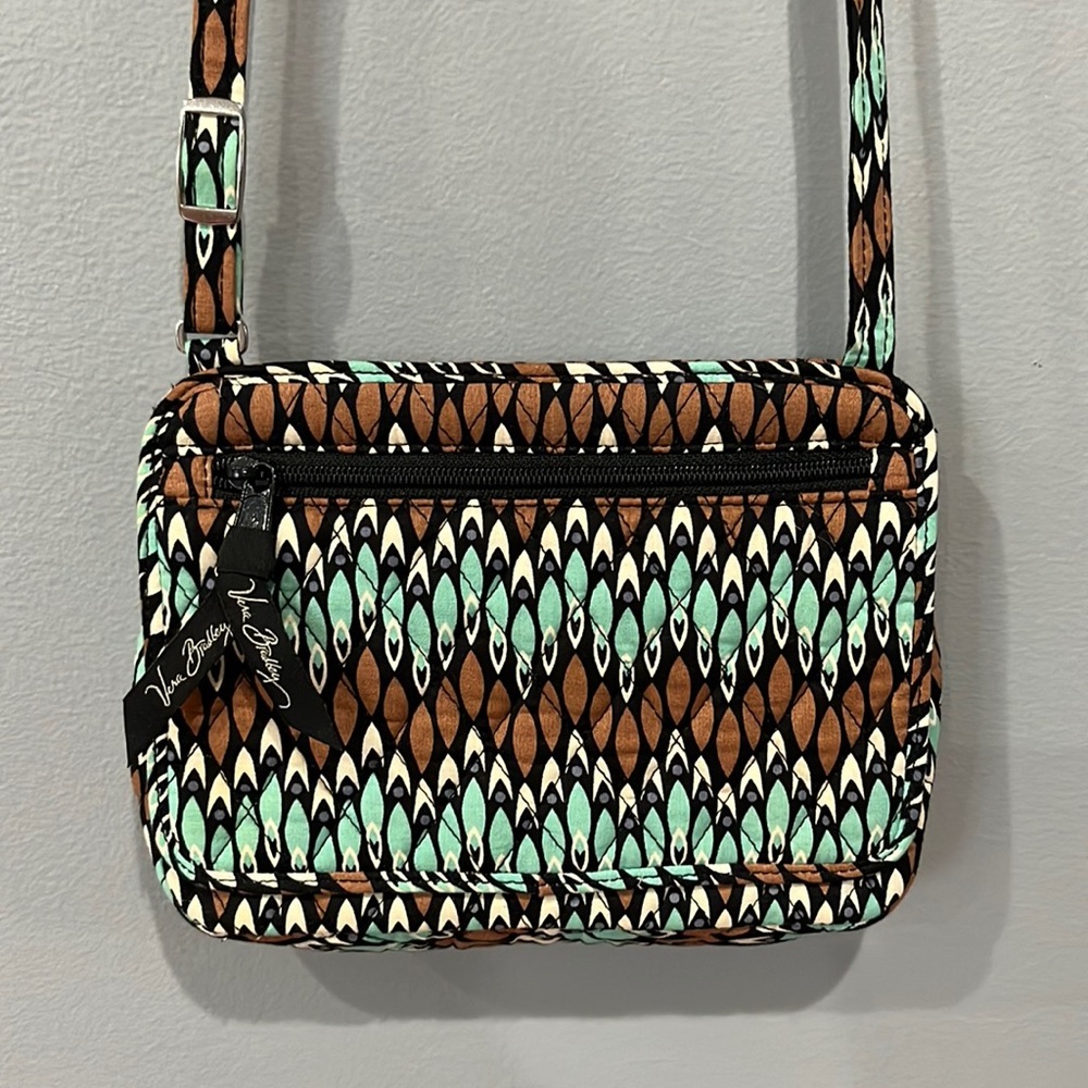 VERA BRADLEY Petite Crossbody Aqua/Brown "Sienna Stream" Hipster Bag